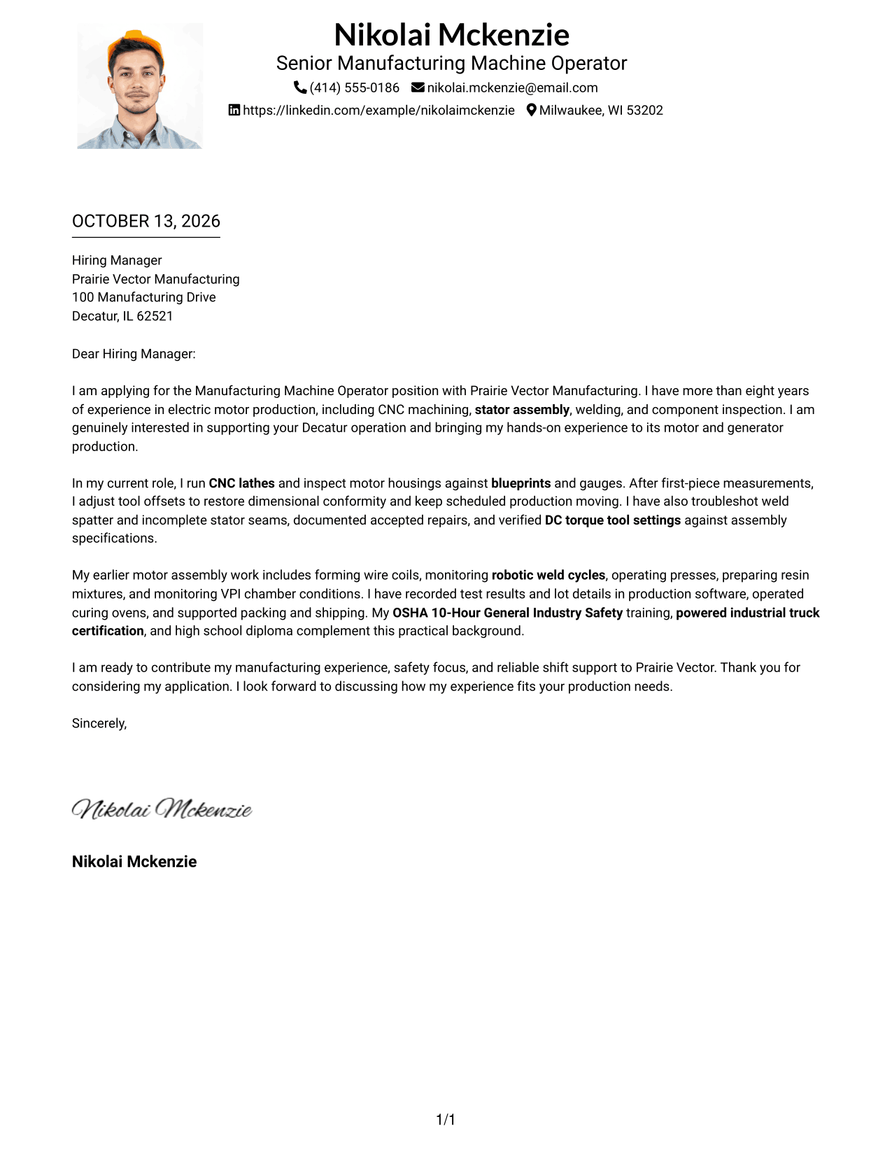 Cover Letter Example Page 1
