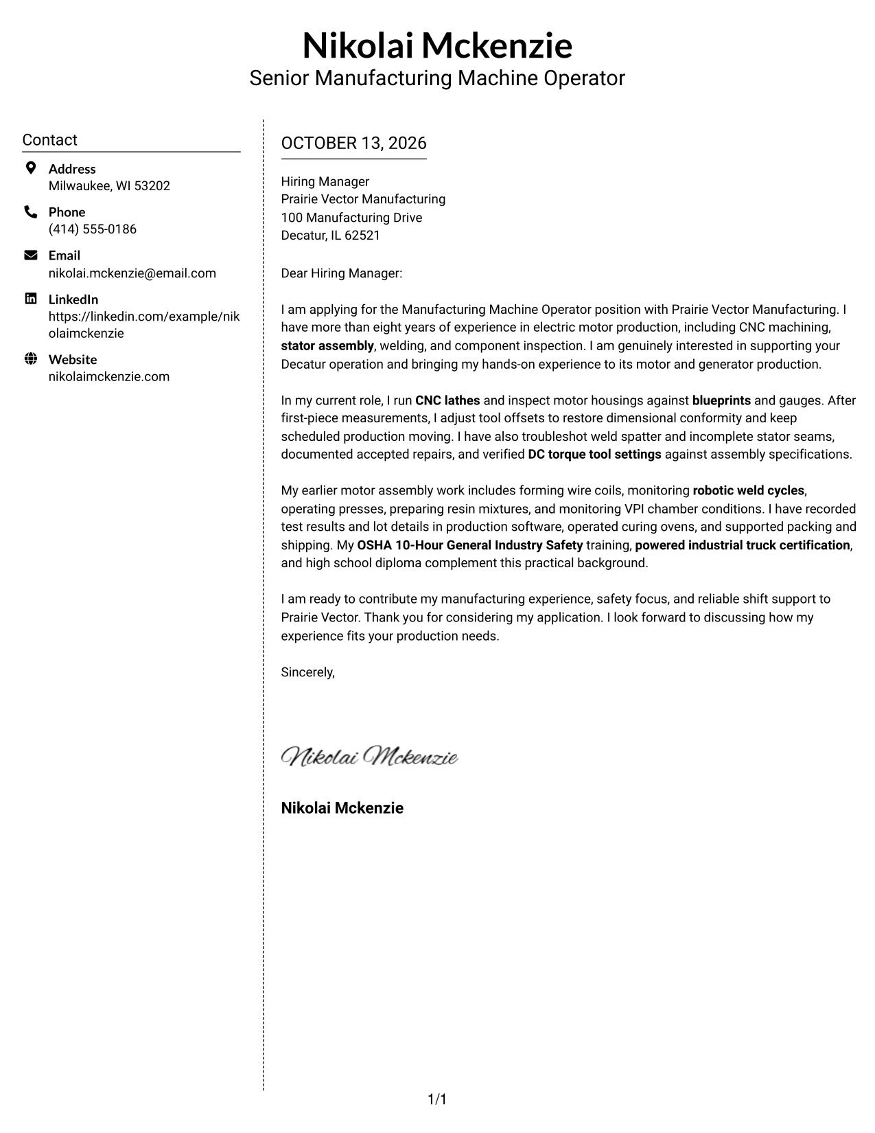 Cover Letter Example Page 1