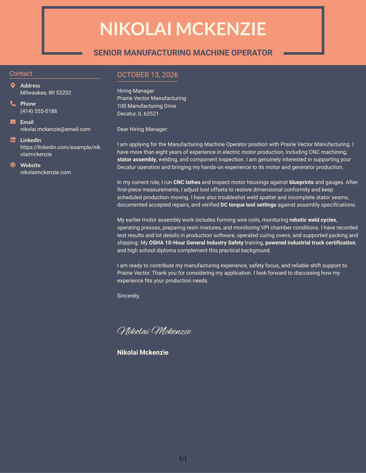 Cover Letter Example Page 1