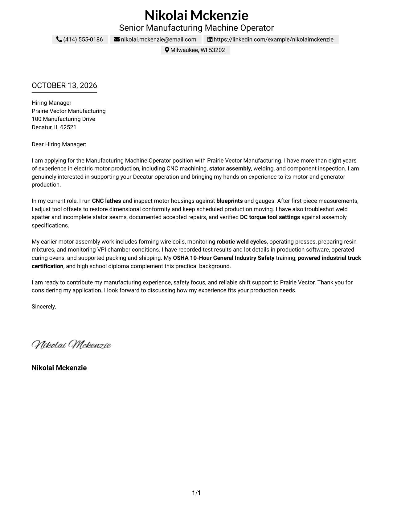 Text/Fang Style Cover Letter Preview