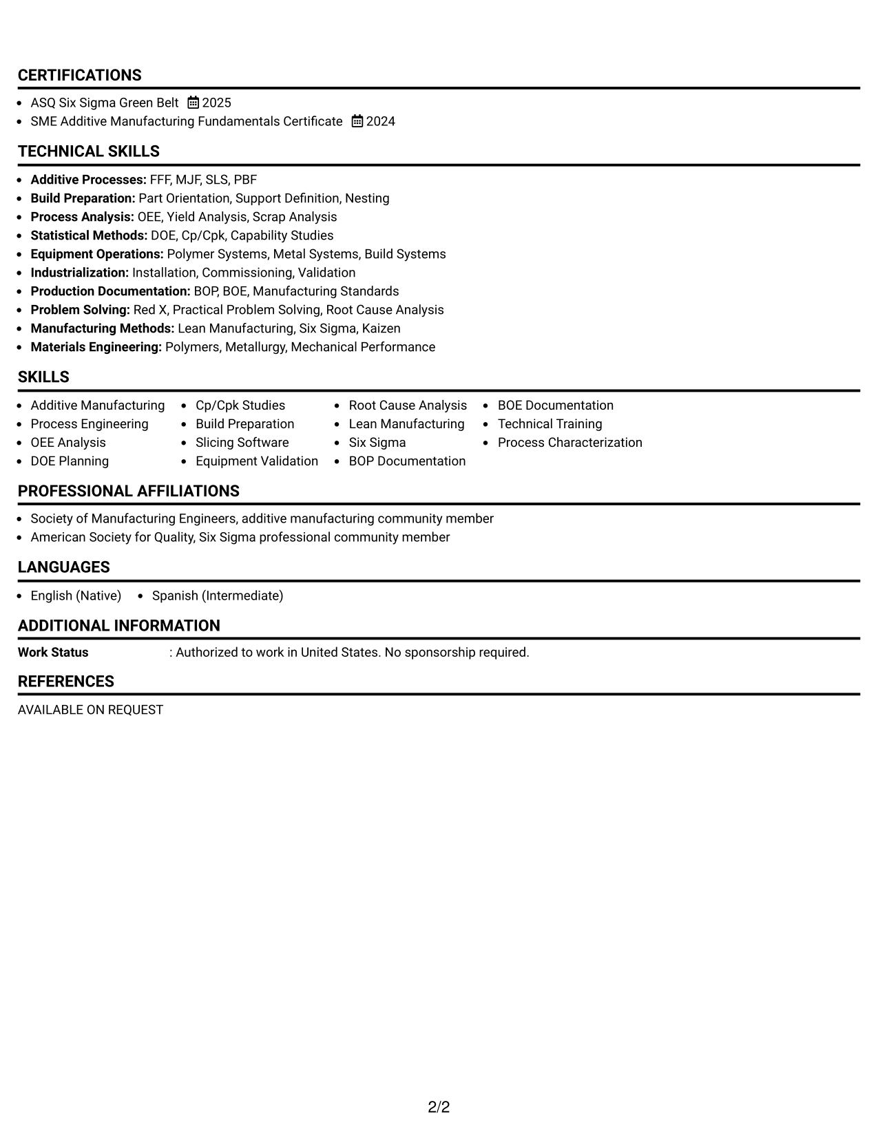 Resume Example Page 2