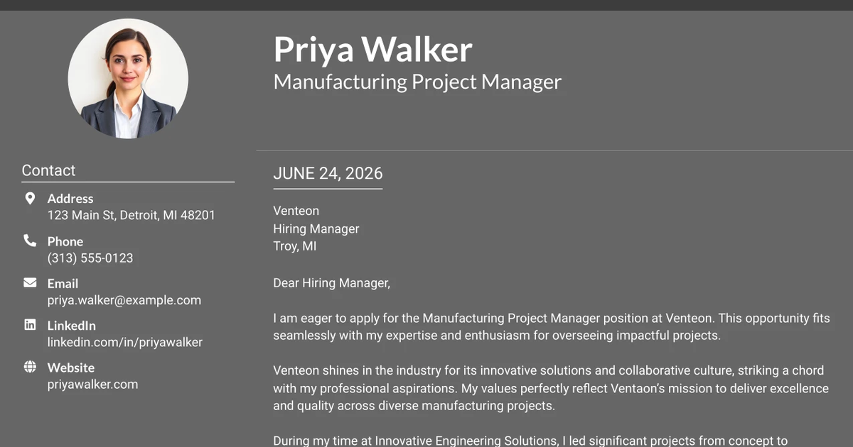 30+ Manufacturing Project Manager Cover Letter Templates with Example 2026