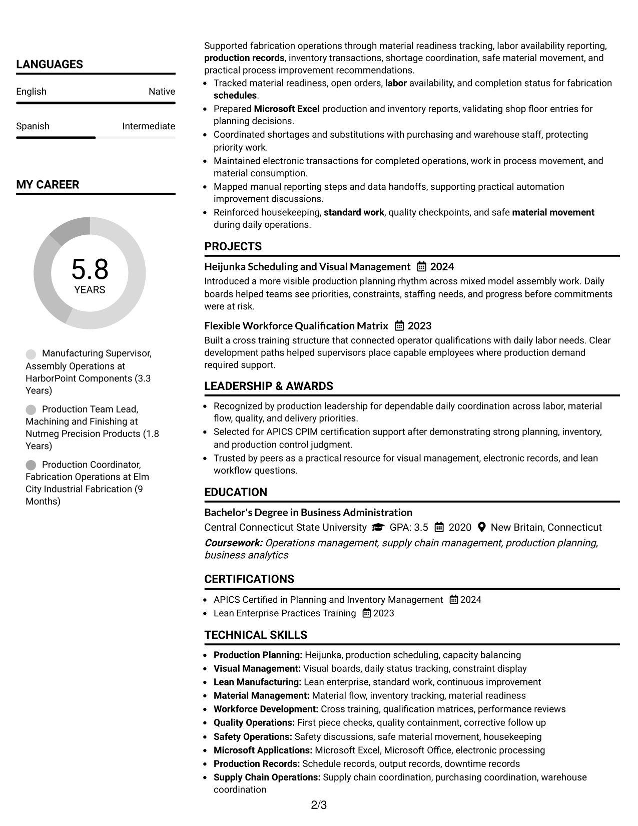 Resume Example Page 2