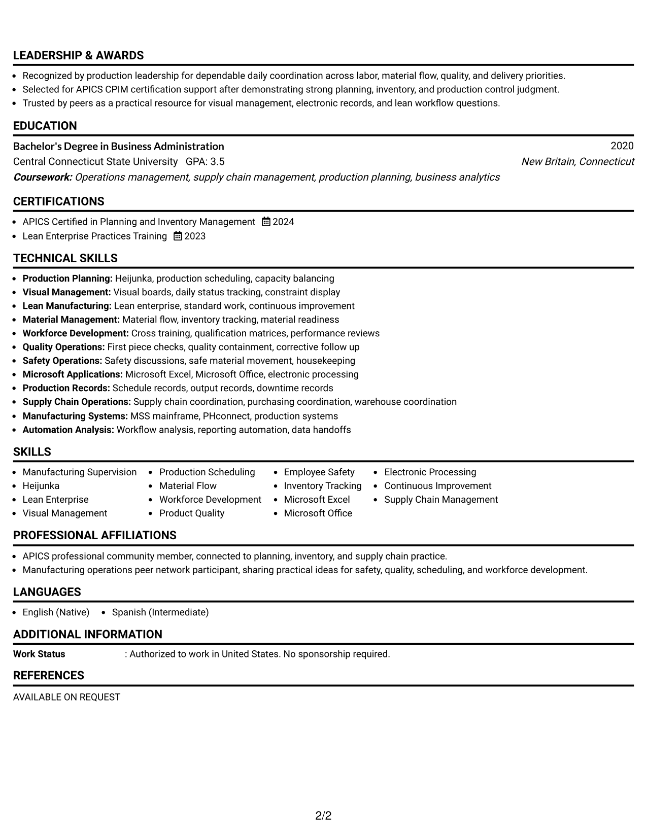 Resume Example Page 2