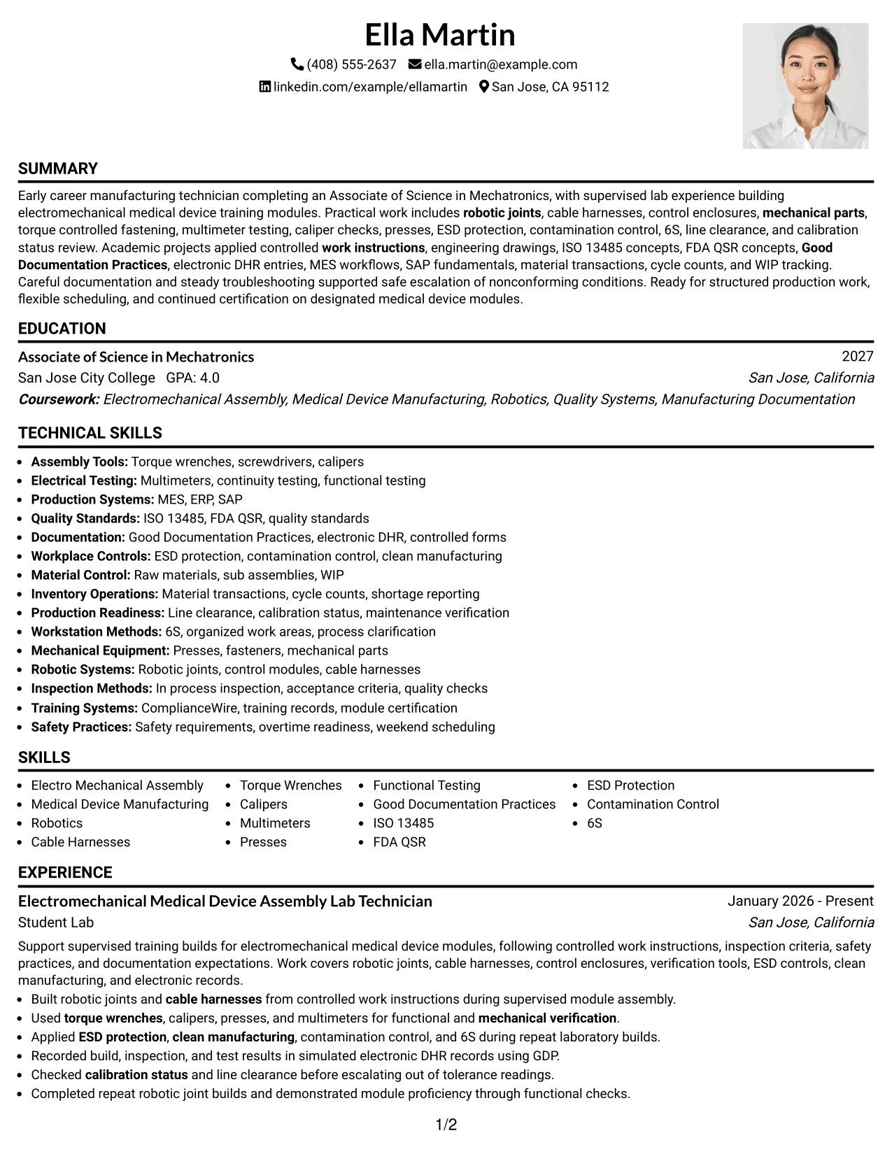 Resume Example Page 1
