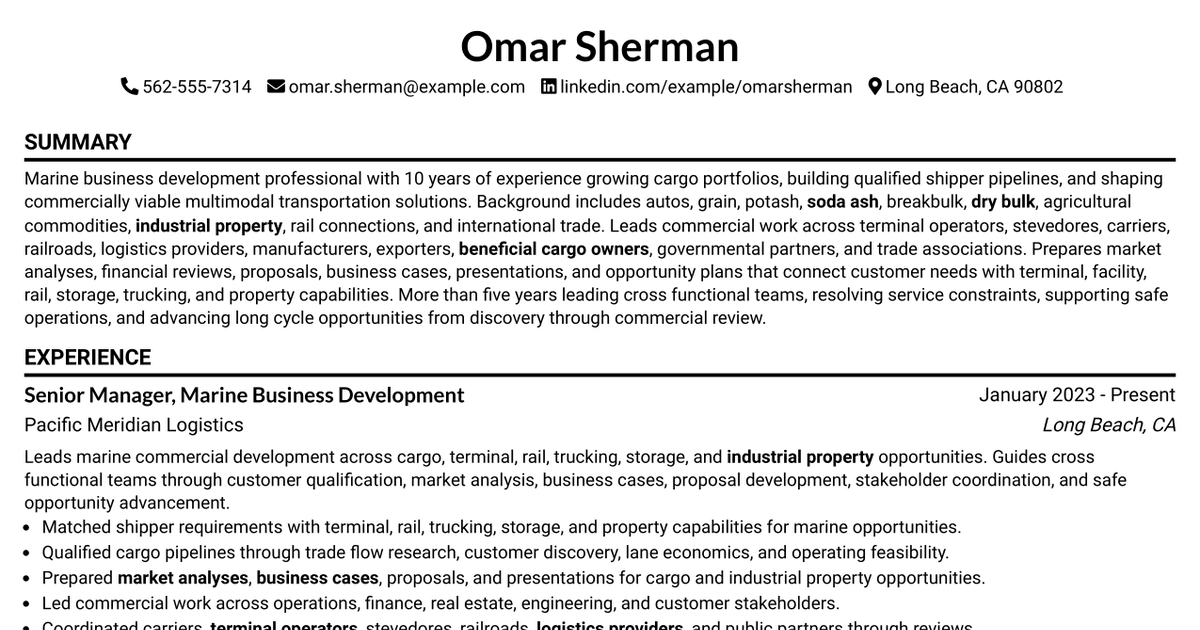 7 Marine Business Development Manager Resume Templates with Example