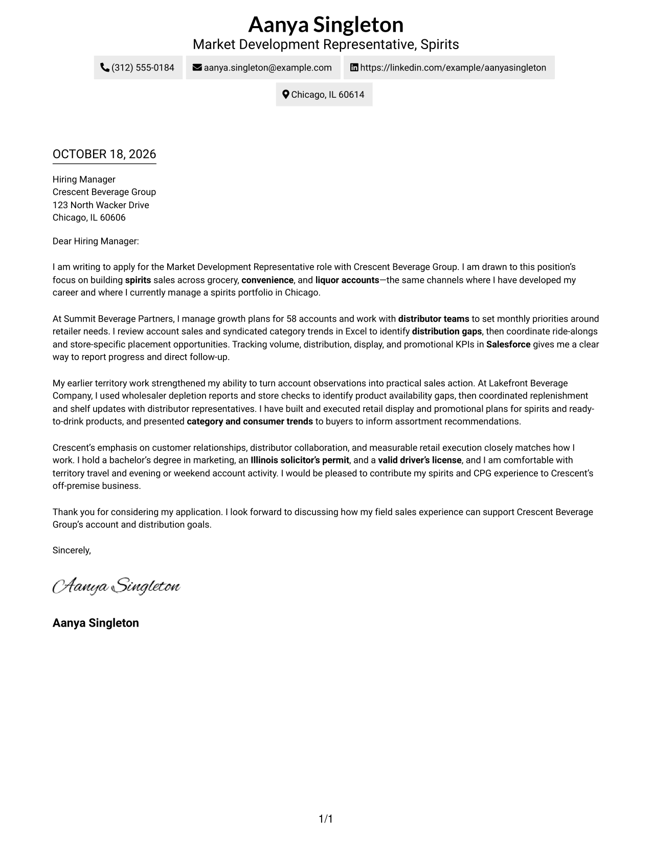 Cover letter example — page 1