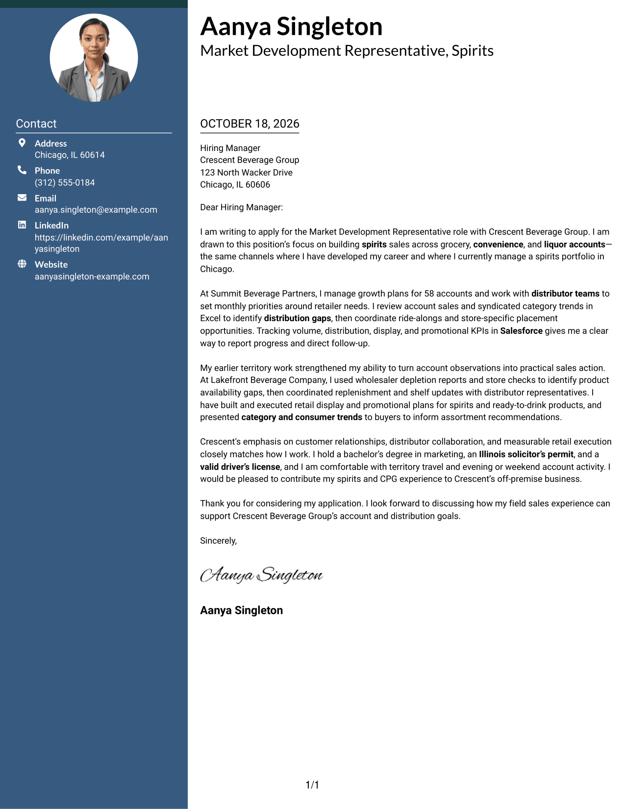 Cover letter example — page 1
