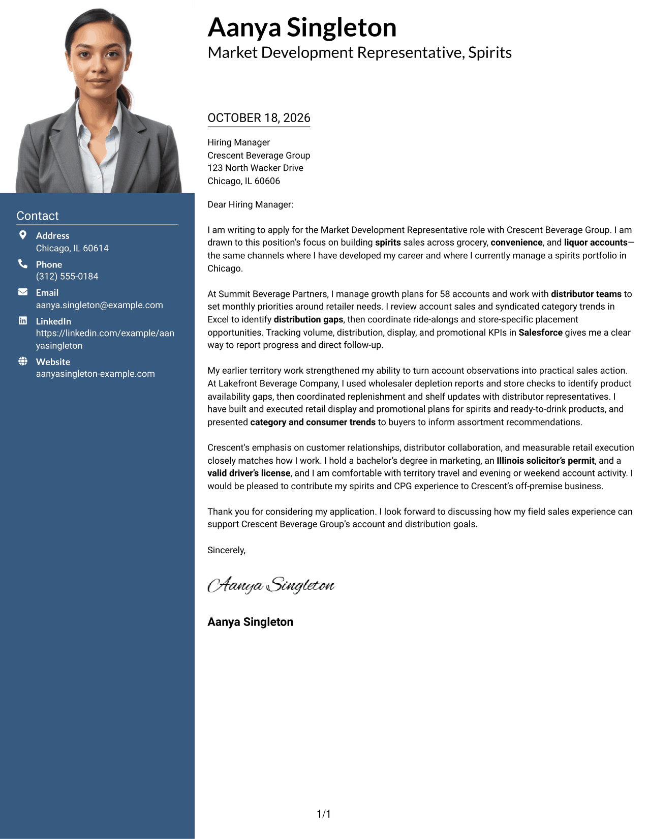 Cover letter example — page 1