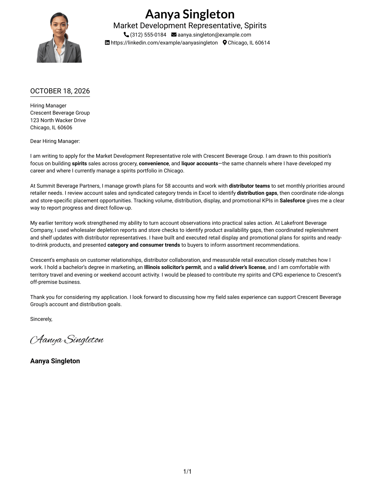 Cover letter example — page 1
