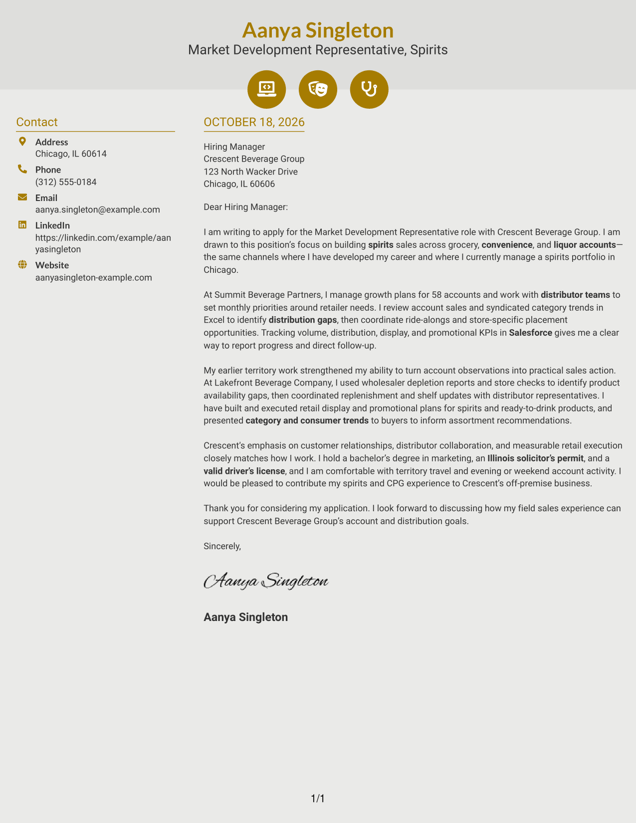 Cover letter example — page 1