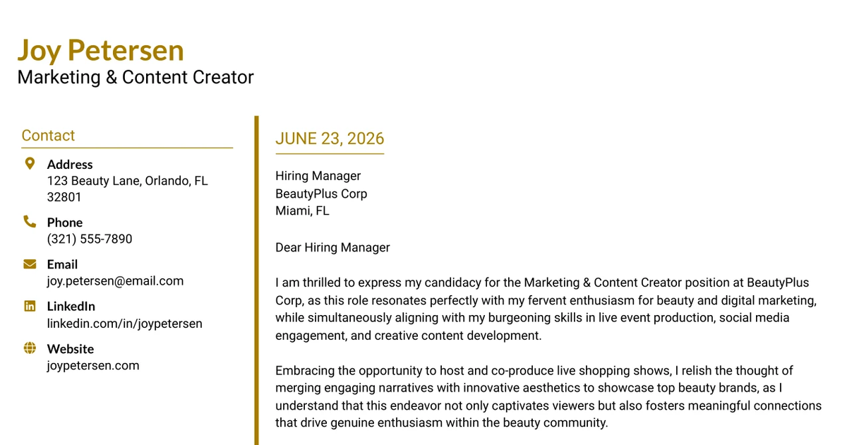 30+ Marketing & Content Creator Cover Letter Templates with Example 2026