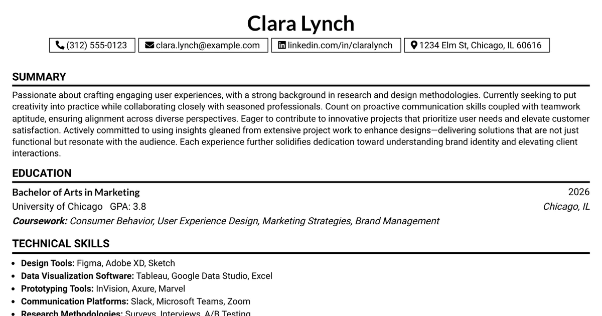 33 Marketing Customer Experience UX Design Apprentice Resume Templates with Example 2026 (ATS-Optimized)
