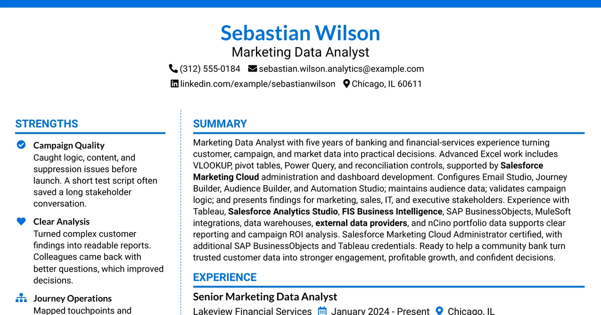 33 Marketing Data Analyst Resume Templates with Example 2026 (ATS-Optimized)