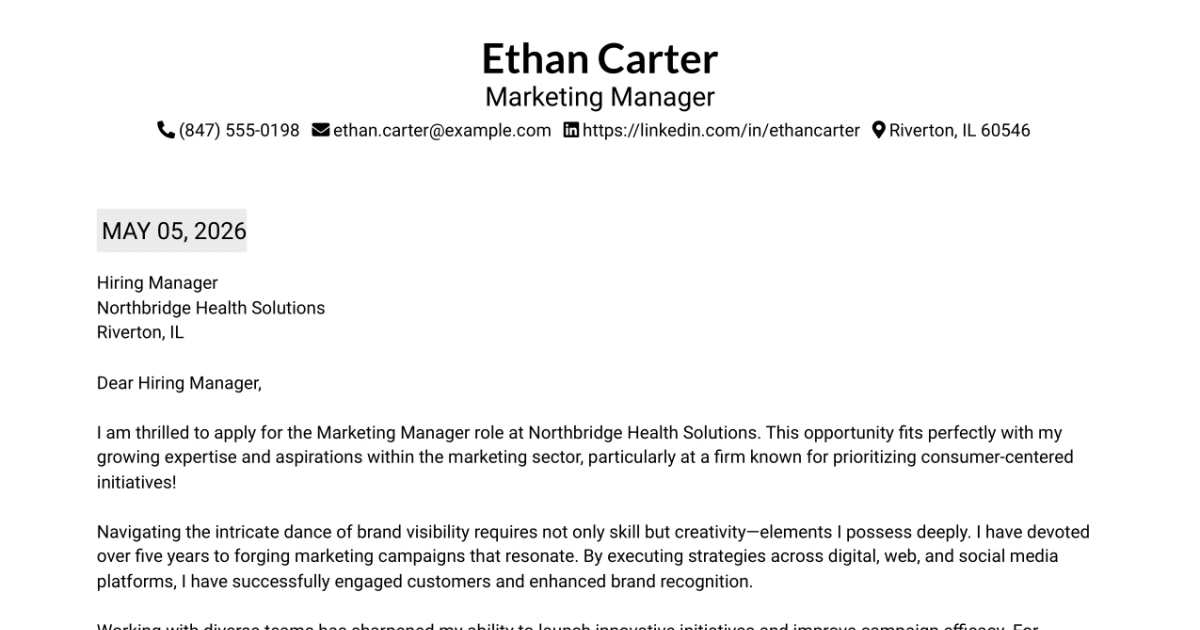 30+ Marketing Manager Cover Letter Templates with Example 2026