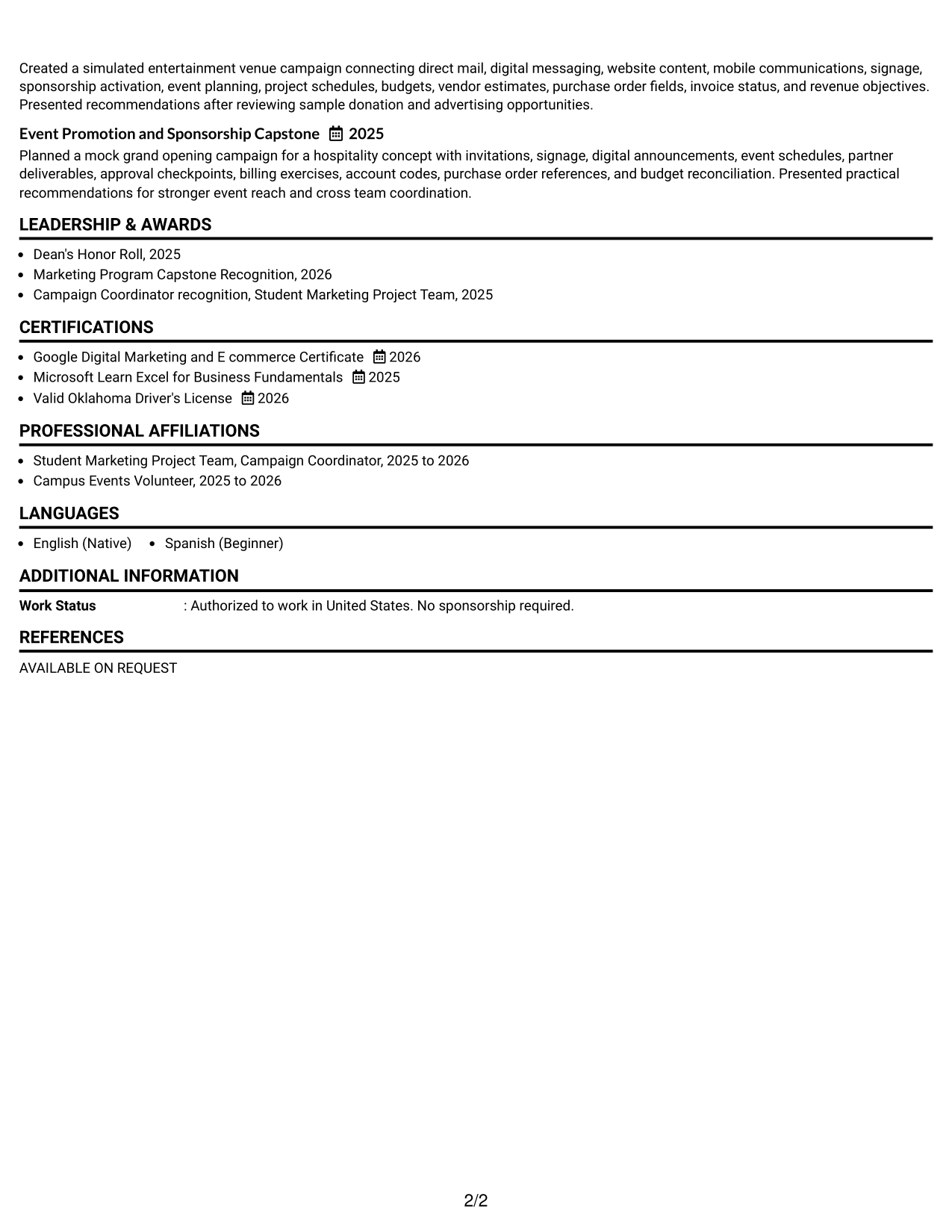 Resume Example Page 2