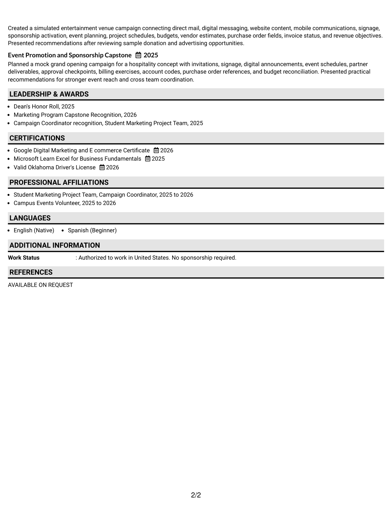 Resume Example Page 2