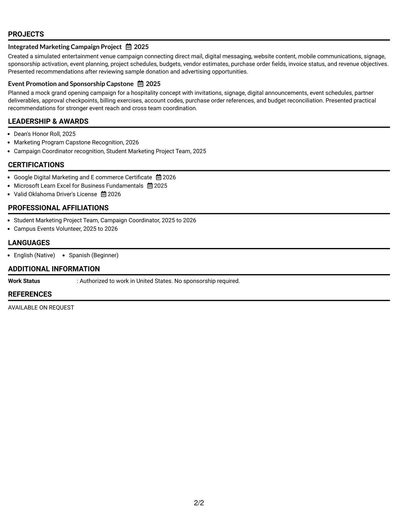 Resume Example Page 2