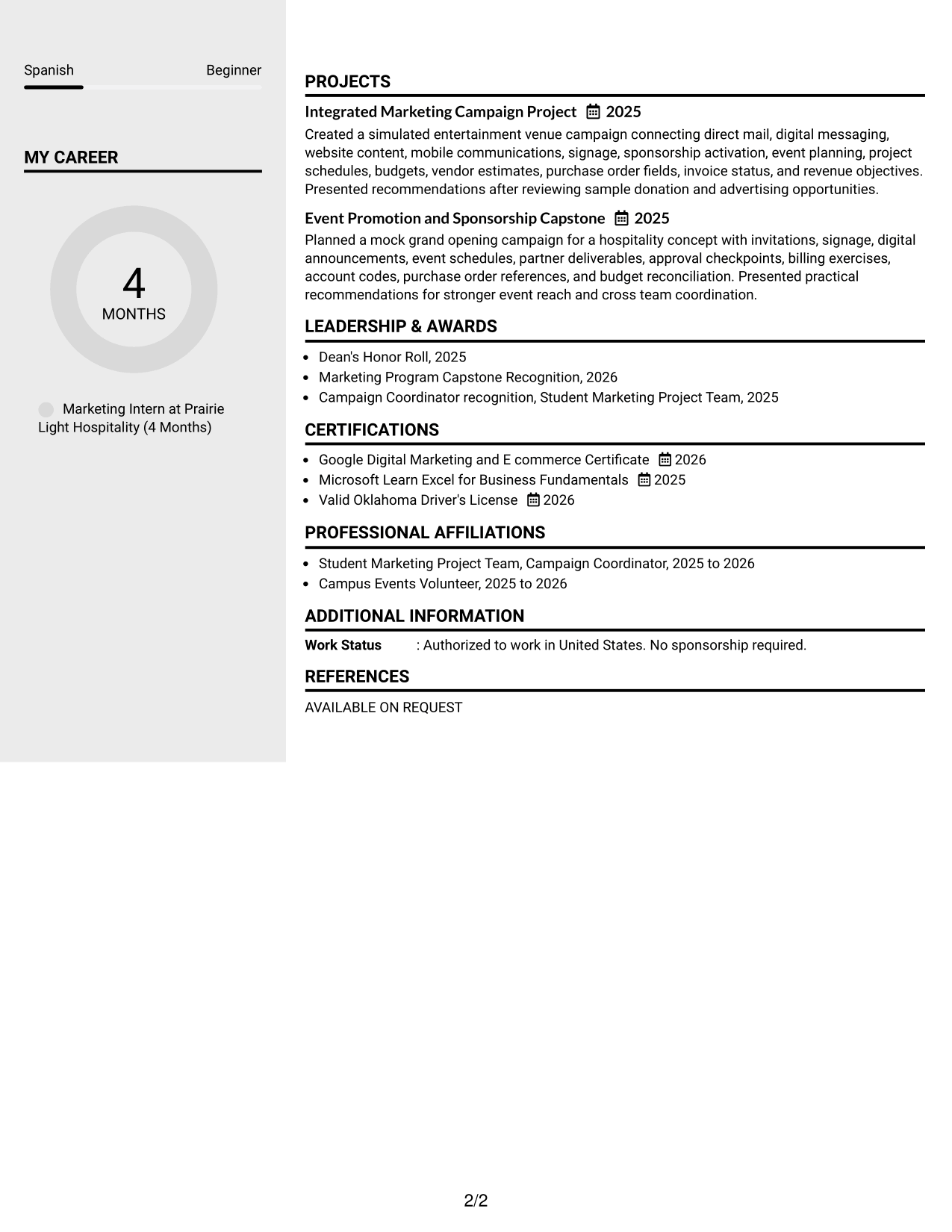 Resume Example Page 2
