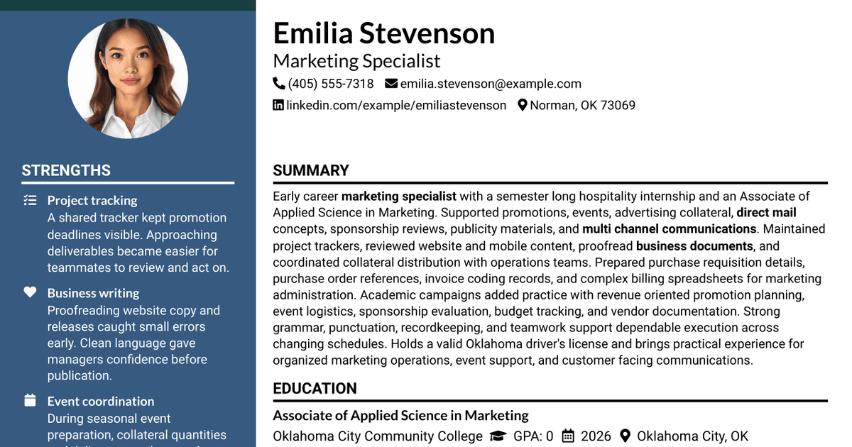 7 Marketing Specialist Resume Templates with Example