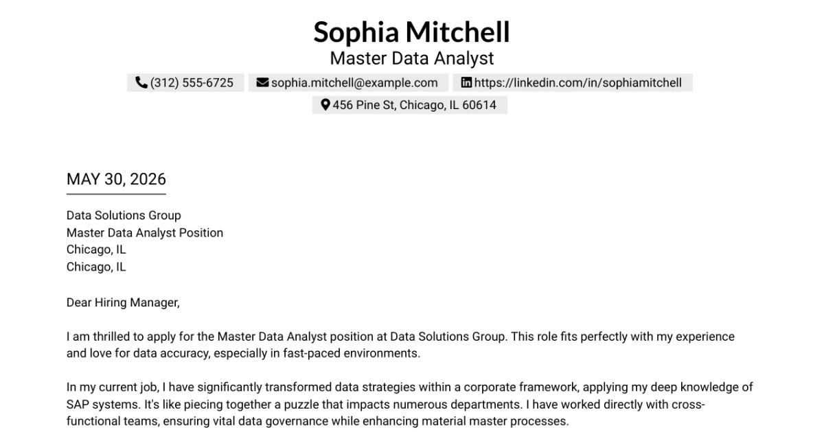 30+ Master Data Analyst Cover Letter Templates with Example 2026