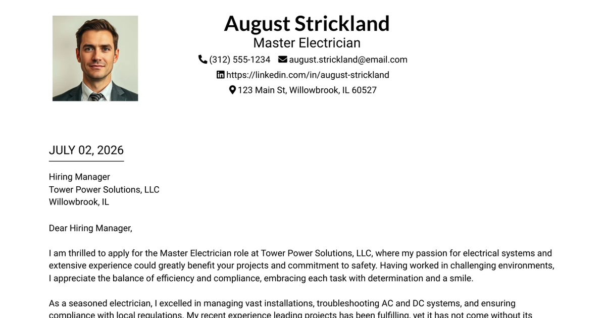 30+ Master Electrician Cover Letter Templates with Example 2026
