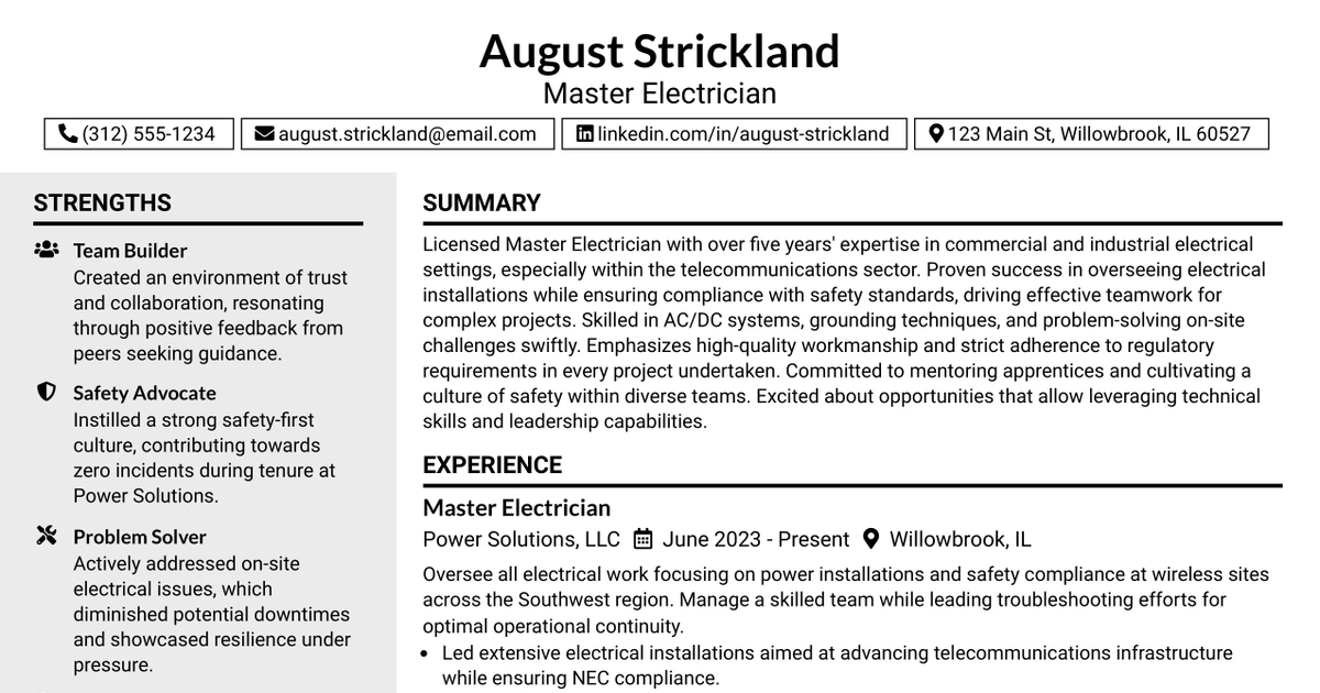 33 Master Electrician Resume Templates with Example 2026 (ATS-Optimized)