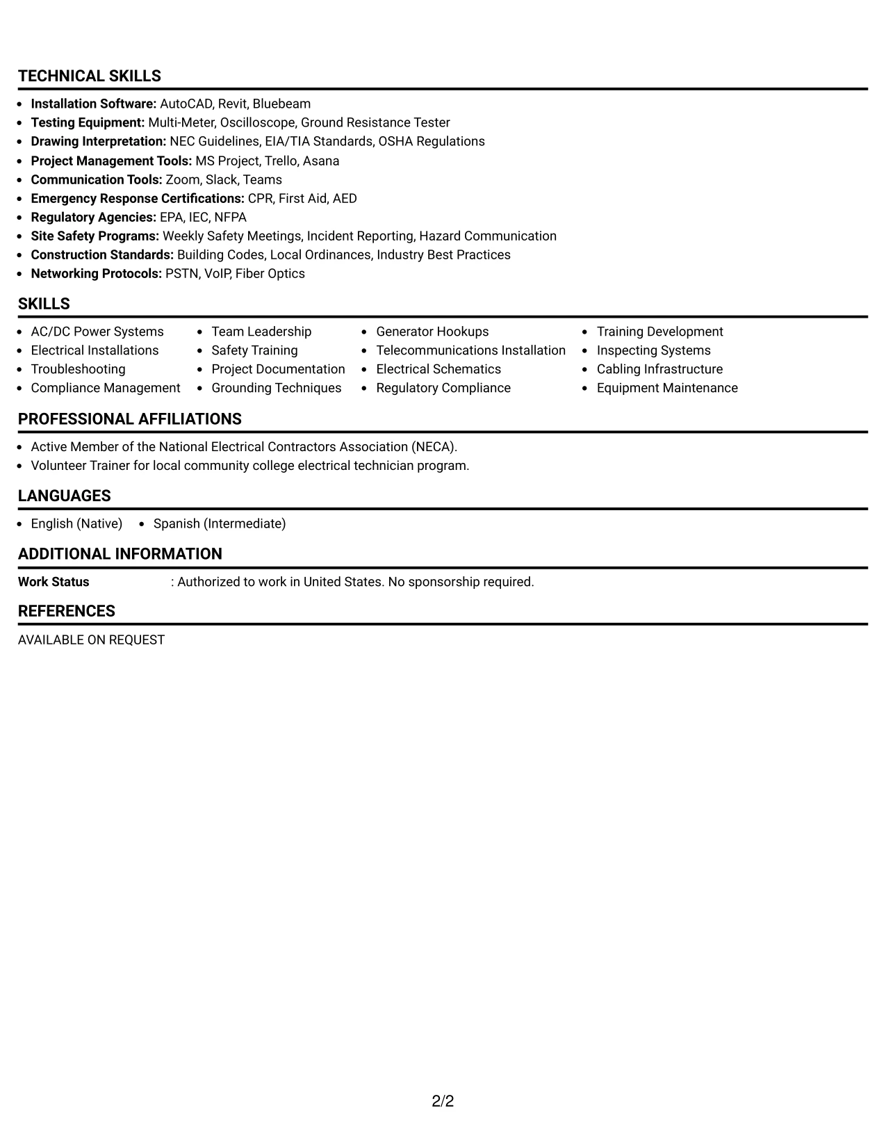 Resume Example Page 2