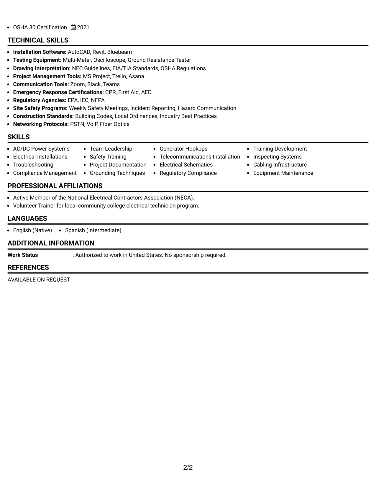 Resume Example Page 2