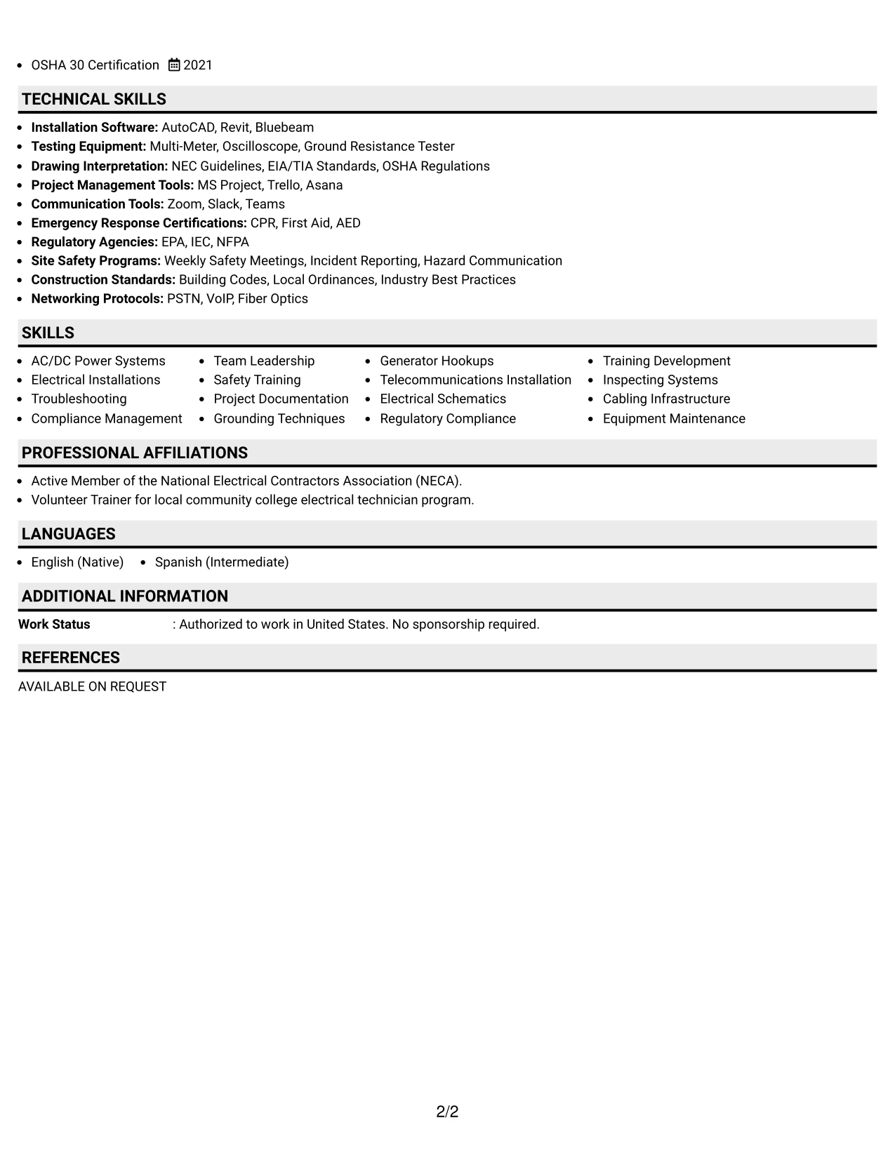 Resume Example Page 2