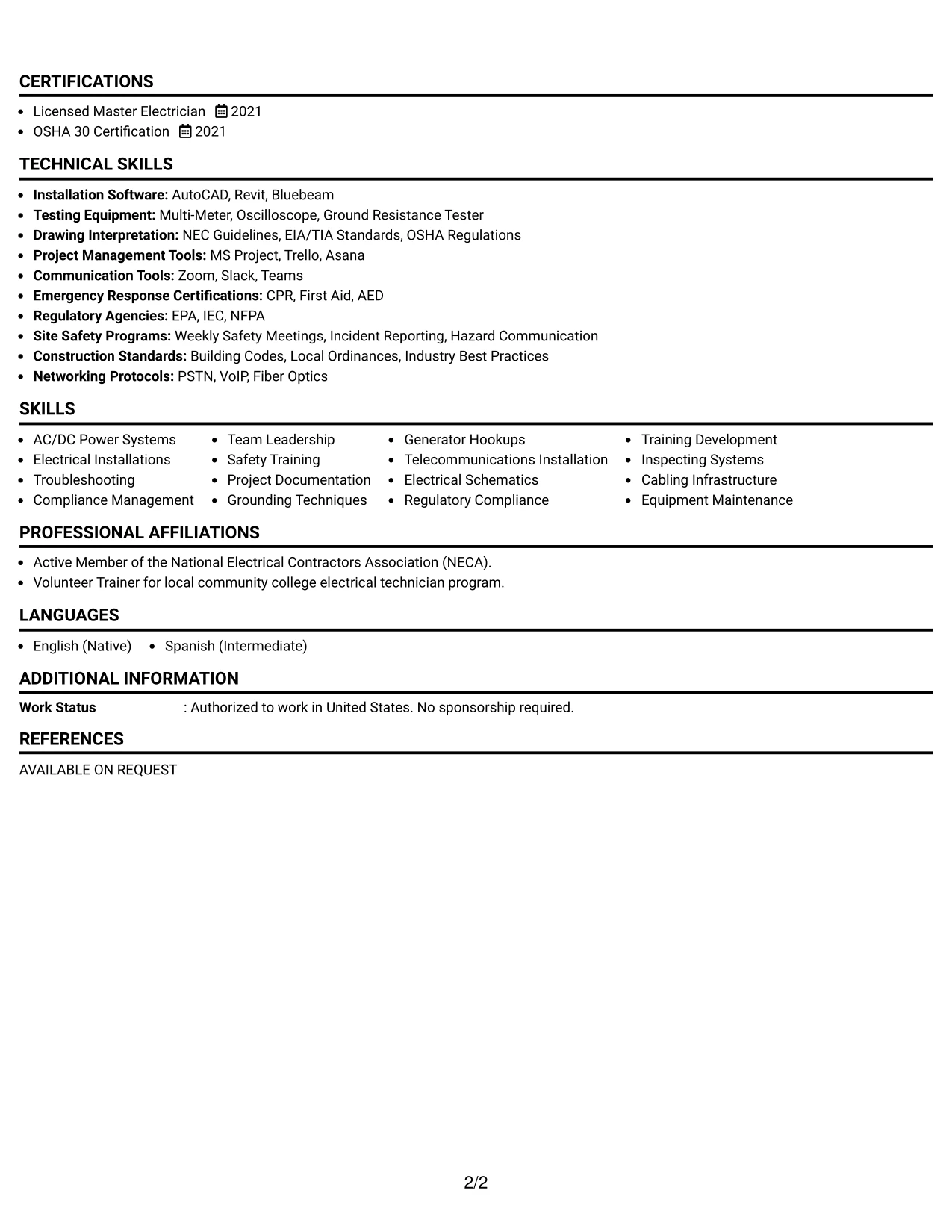 Resume Example Page 2