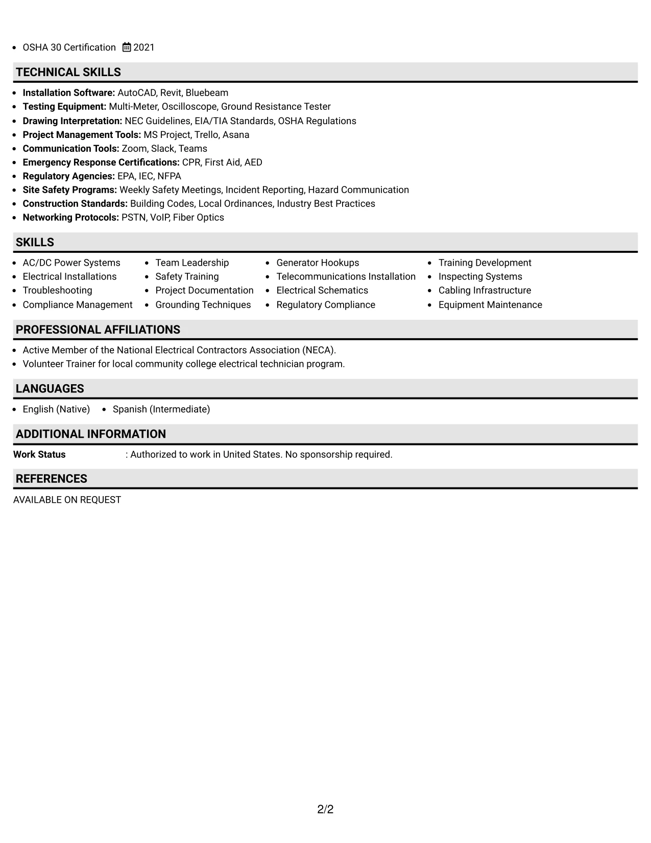 Resume Example Page 2