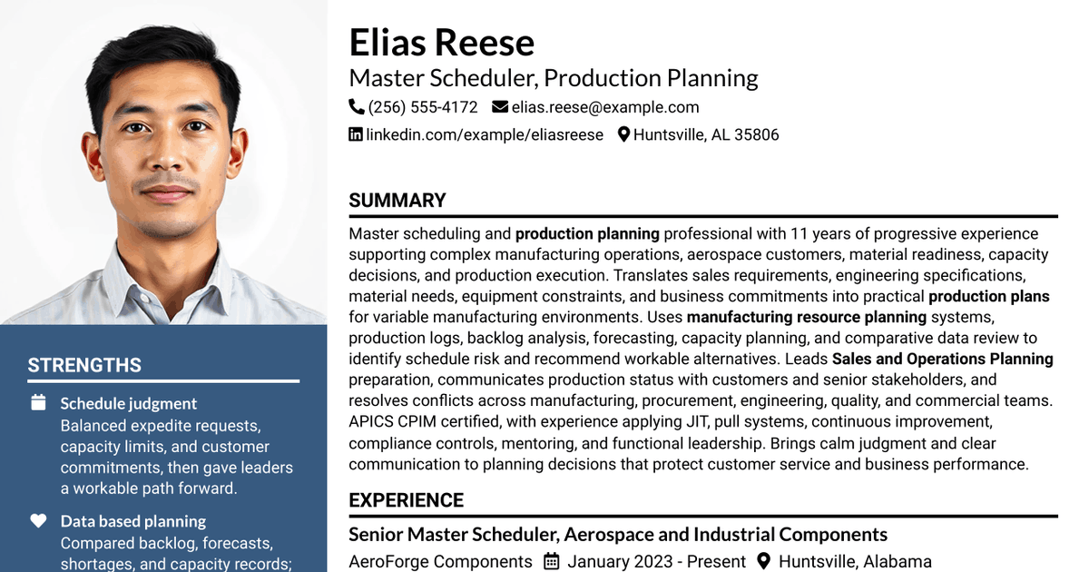 7 Master Scheduler - Production Planning Resume Templates with Example