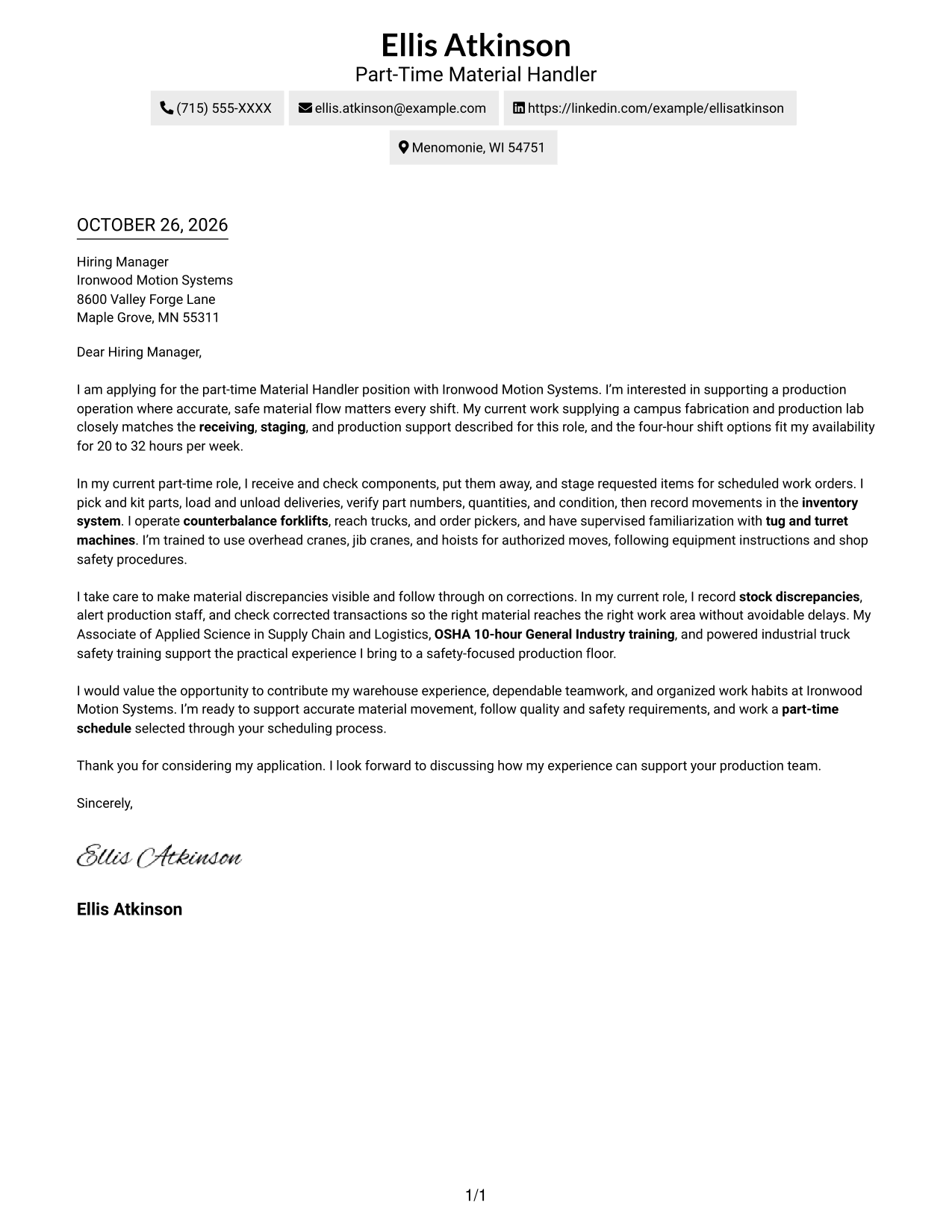 Cover letter example — page 1