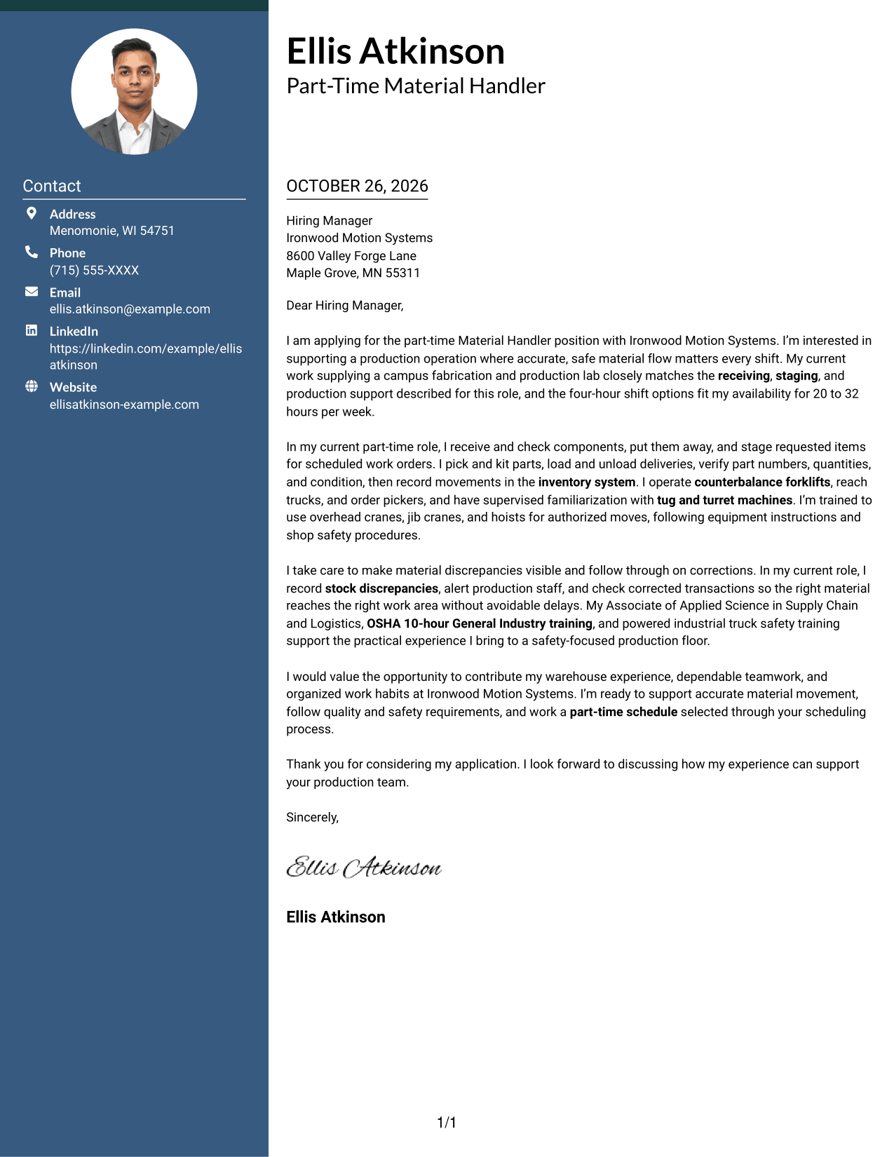 Cover letter example — page 1