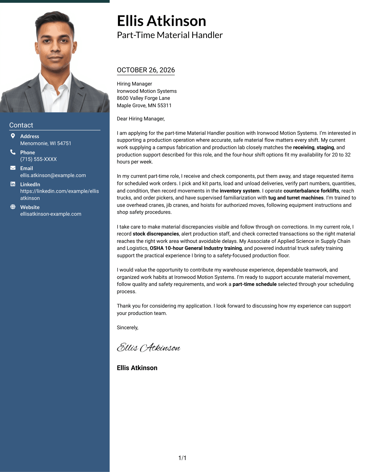 Cover letter example — page 1