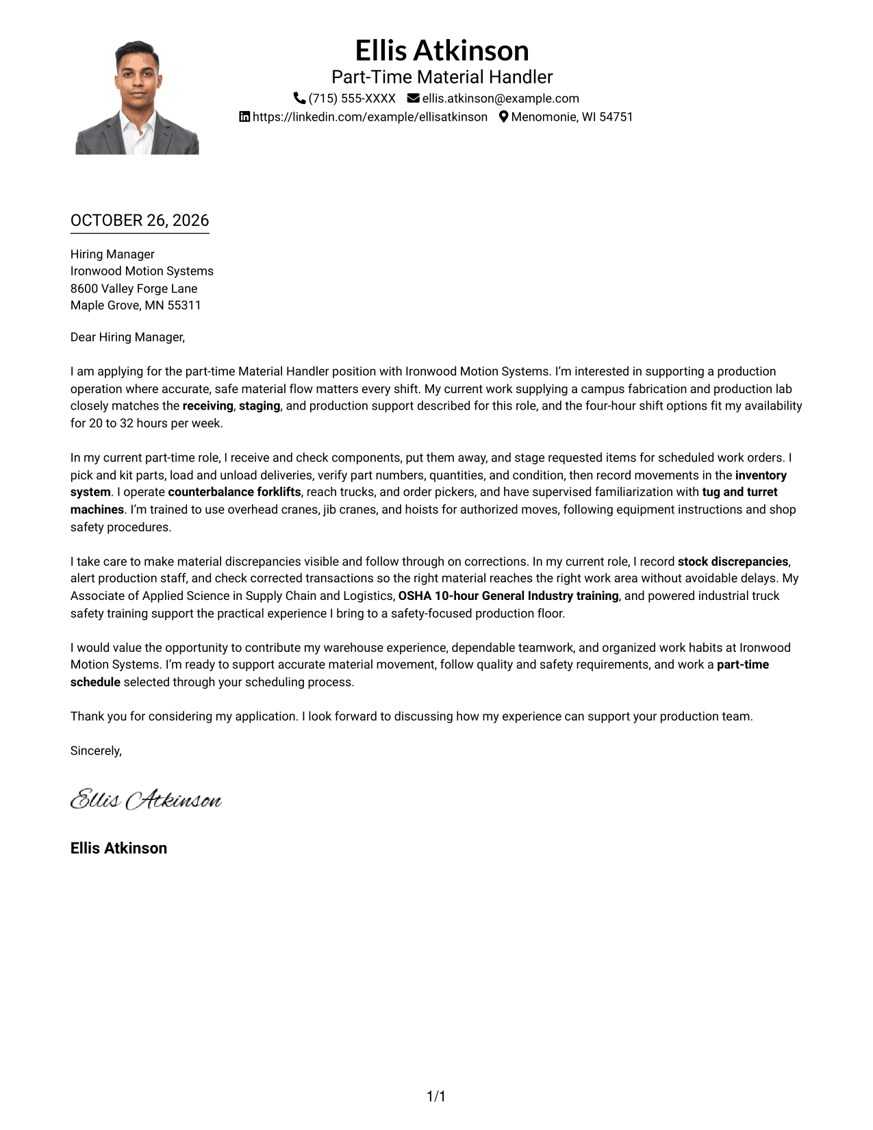 Cover letter example — page 1