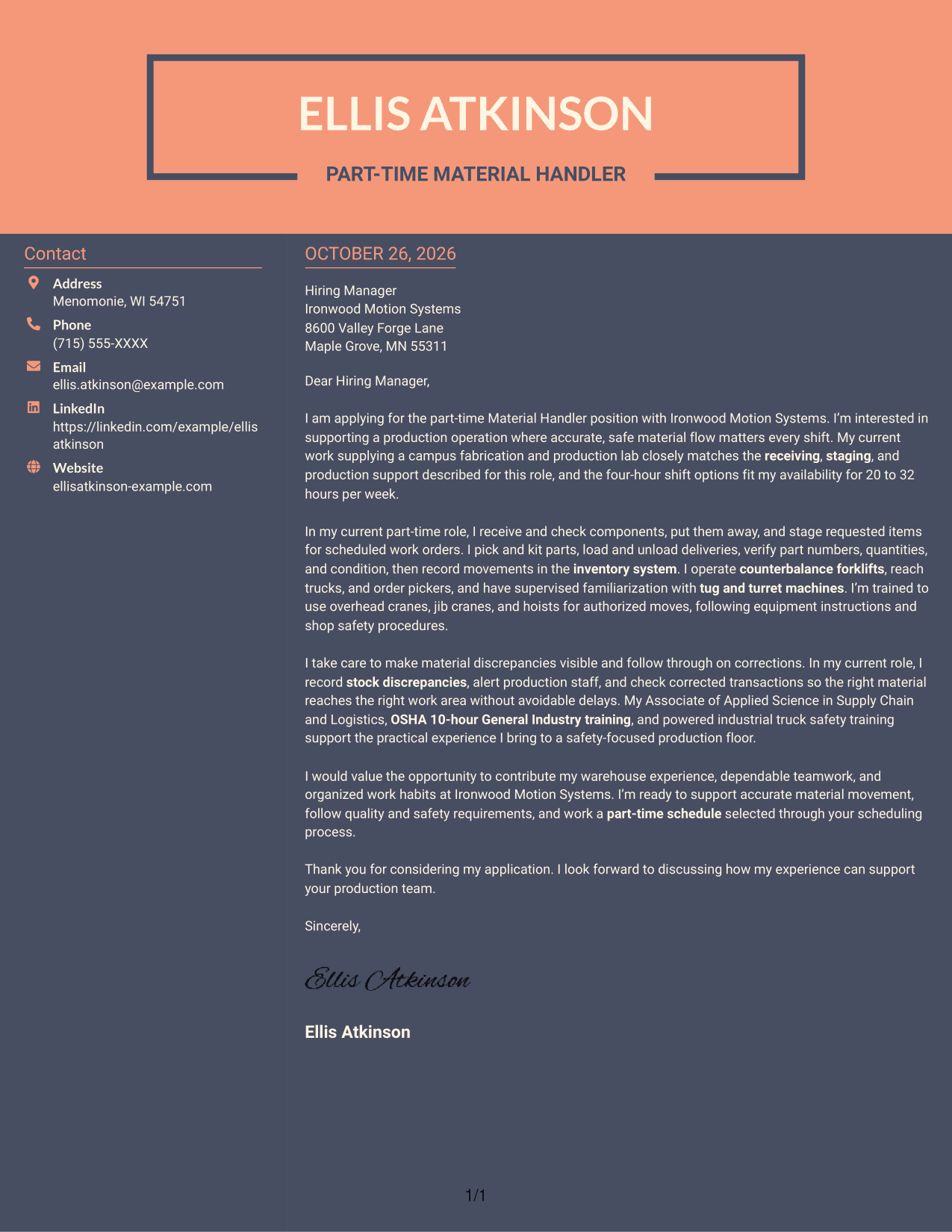Cover letter example — page 1