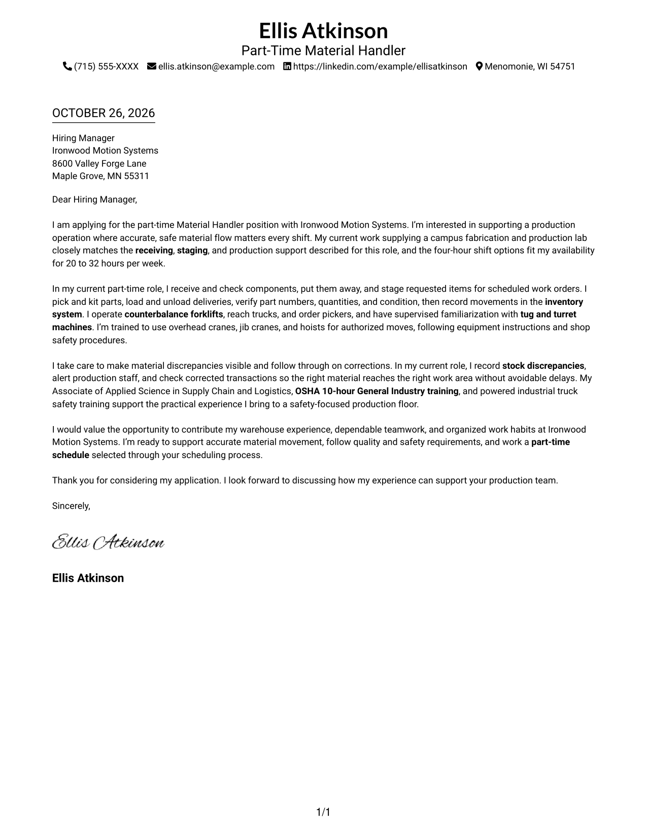 Cover letter example — page 1