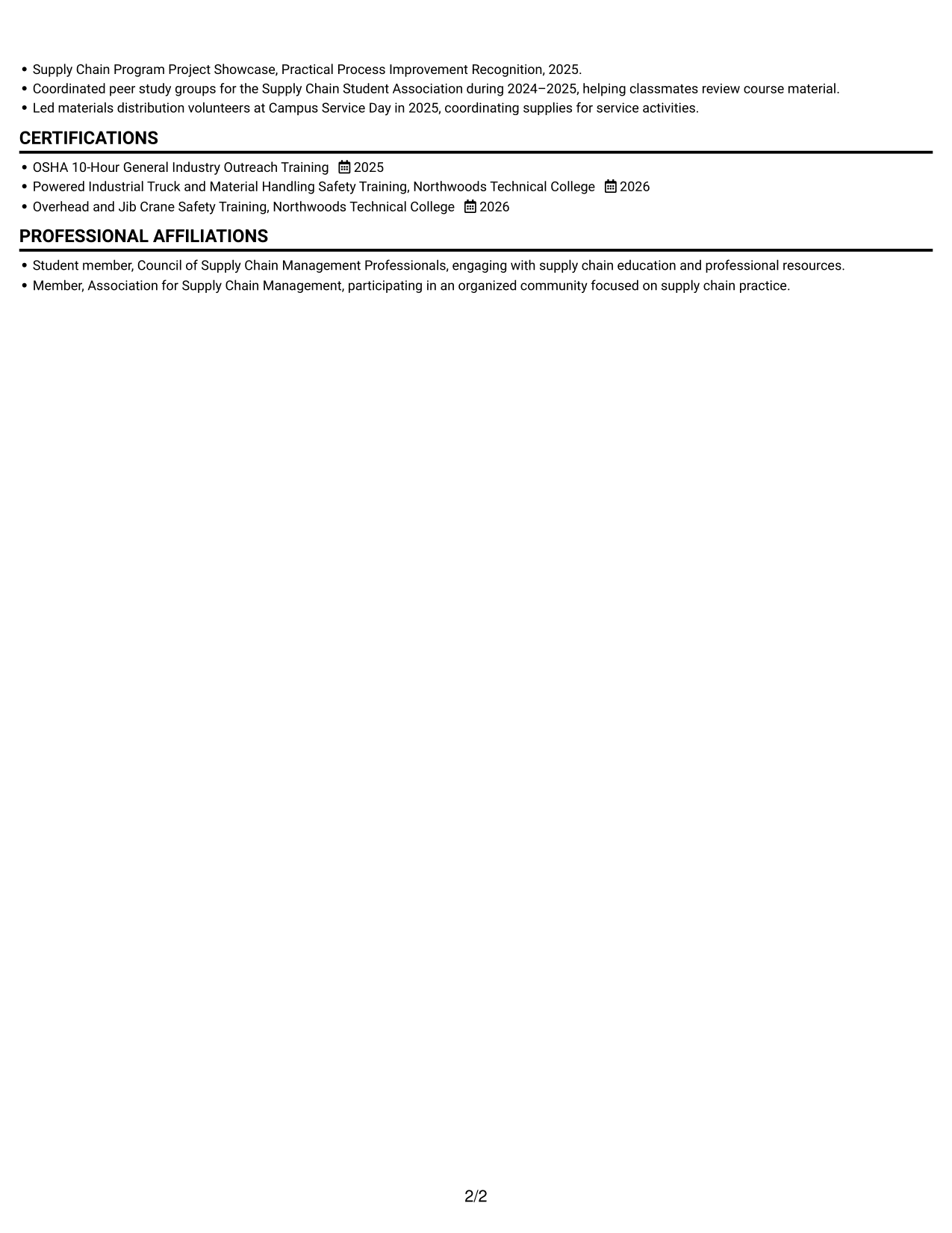 Resume example — page 2