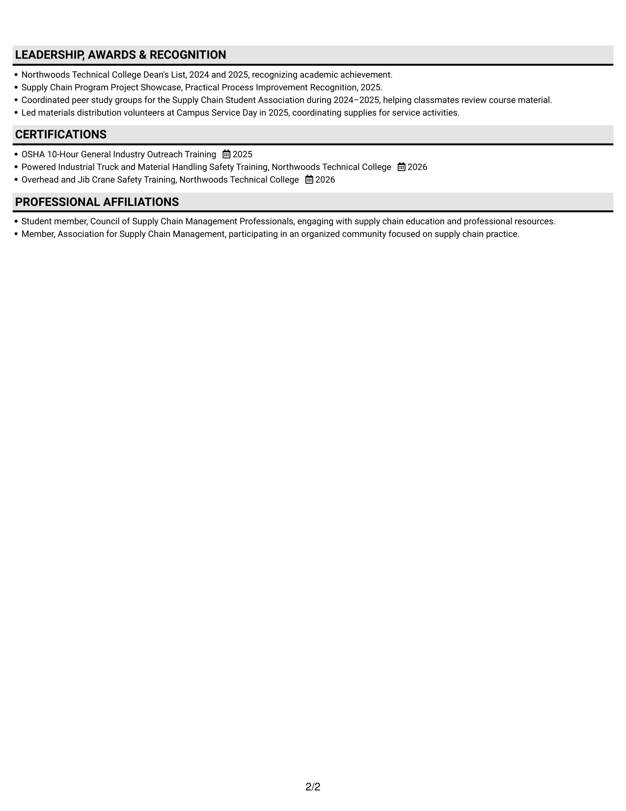 Resume example — page 2