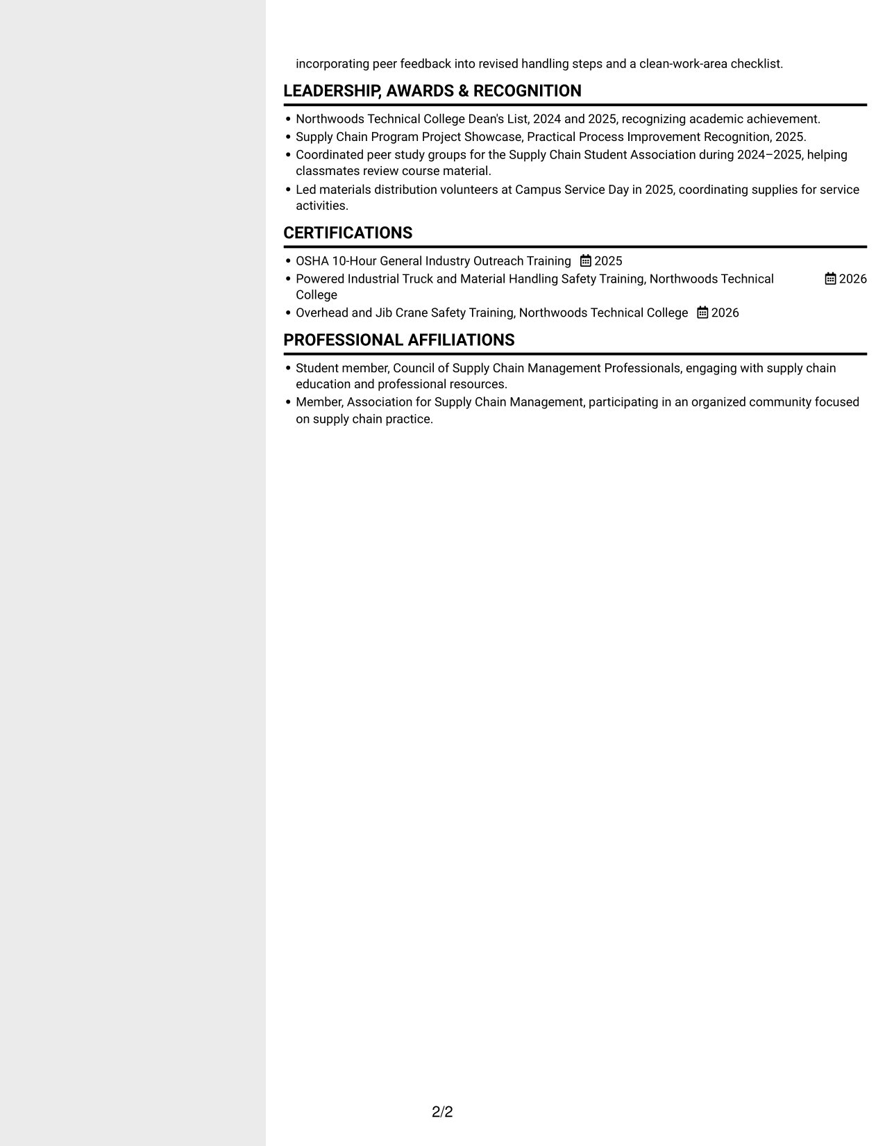 Resume example — page 2