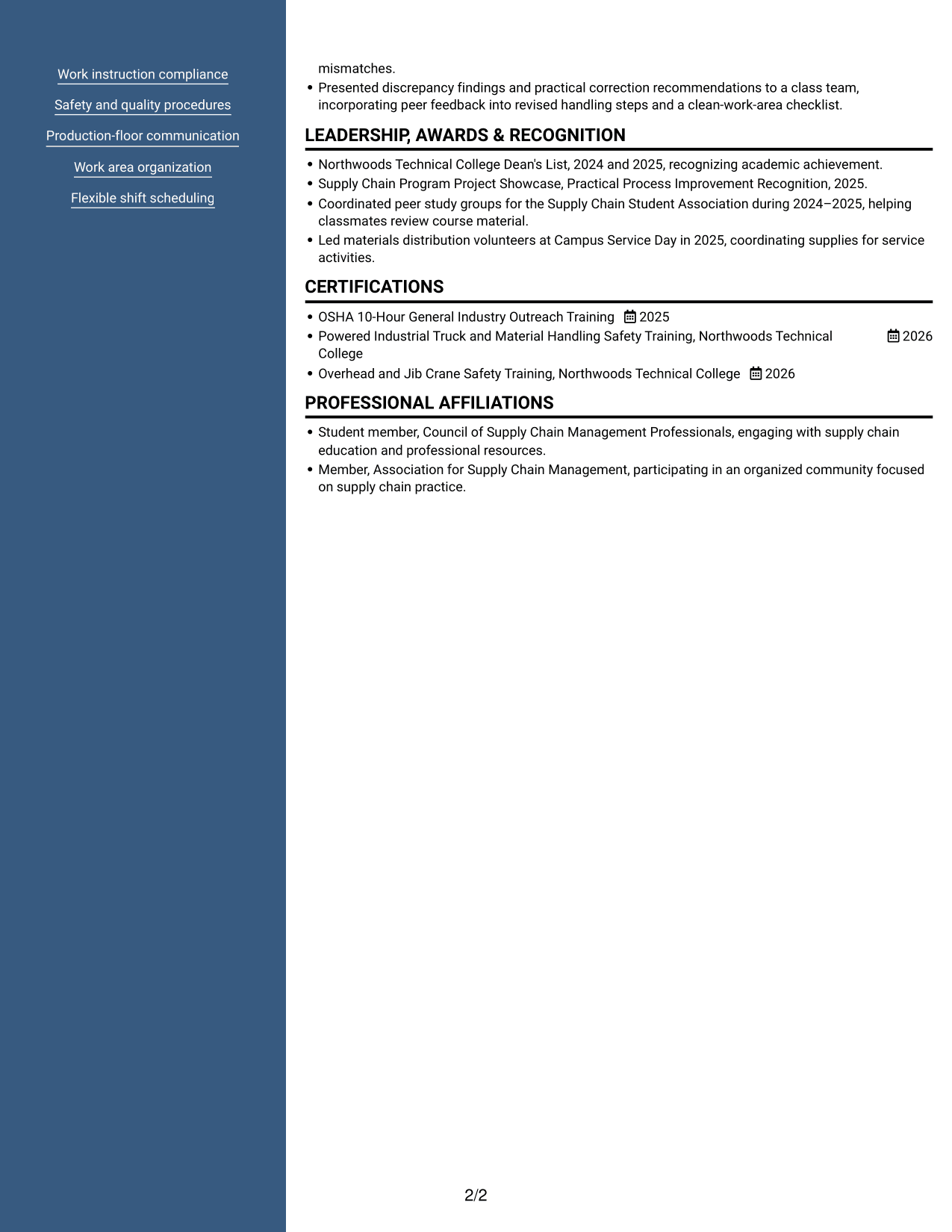 Resume example — page 2