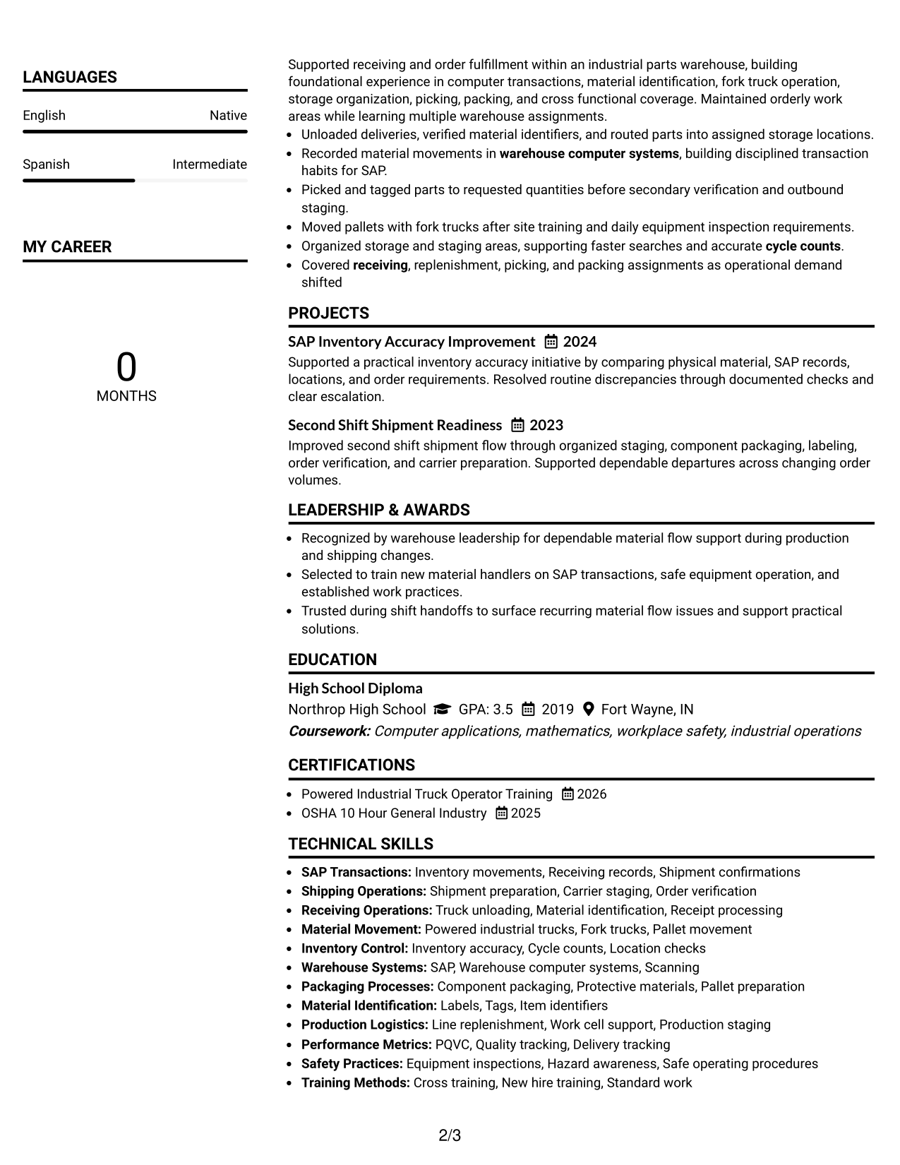 Resume Example Page 2