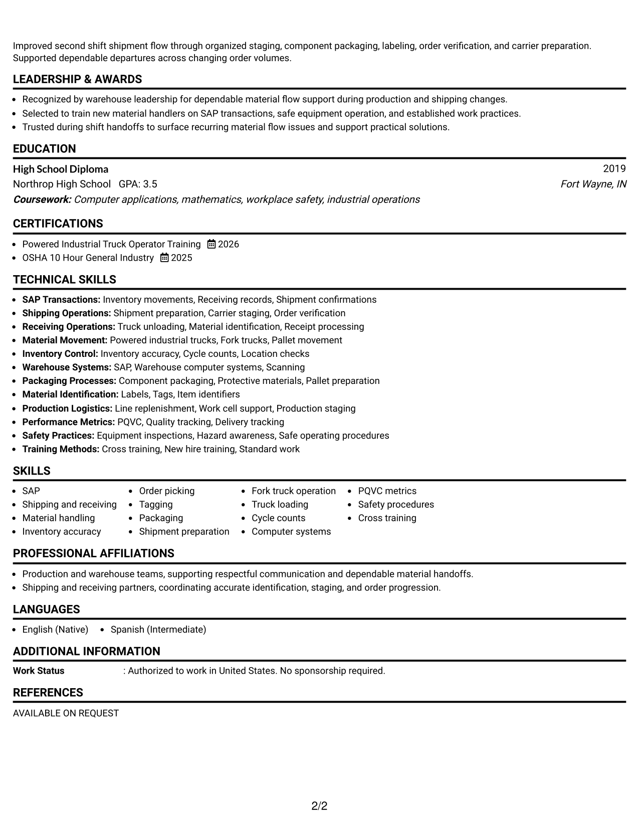 Resume Example Page 2