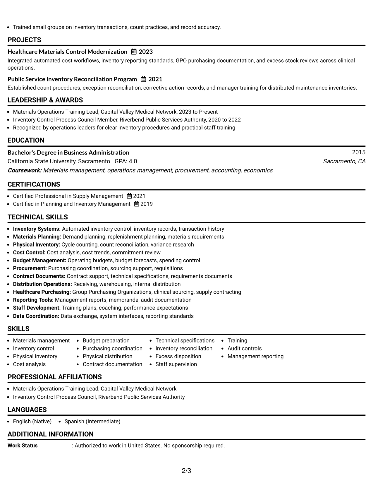Resume Example Page 2