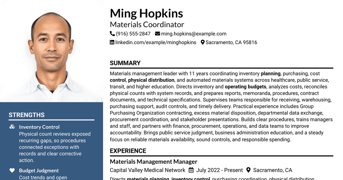 7 Materials Coordinator Resume Templates with Example