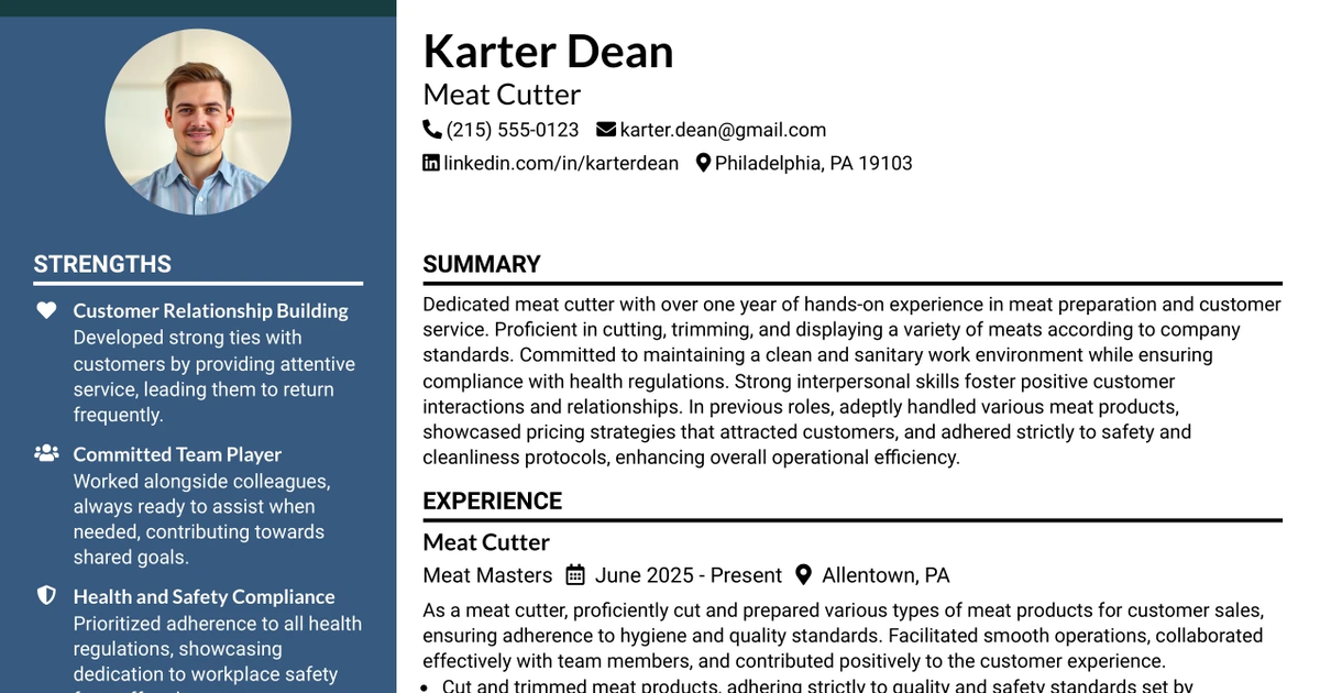 33 Meat Cutter Resume Templates with Example 2026 (ATS-Optimized)