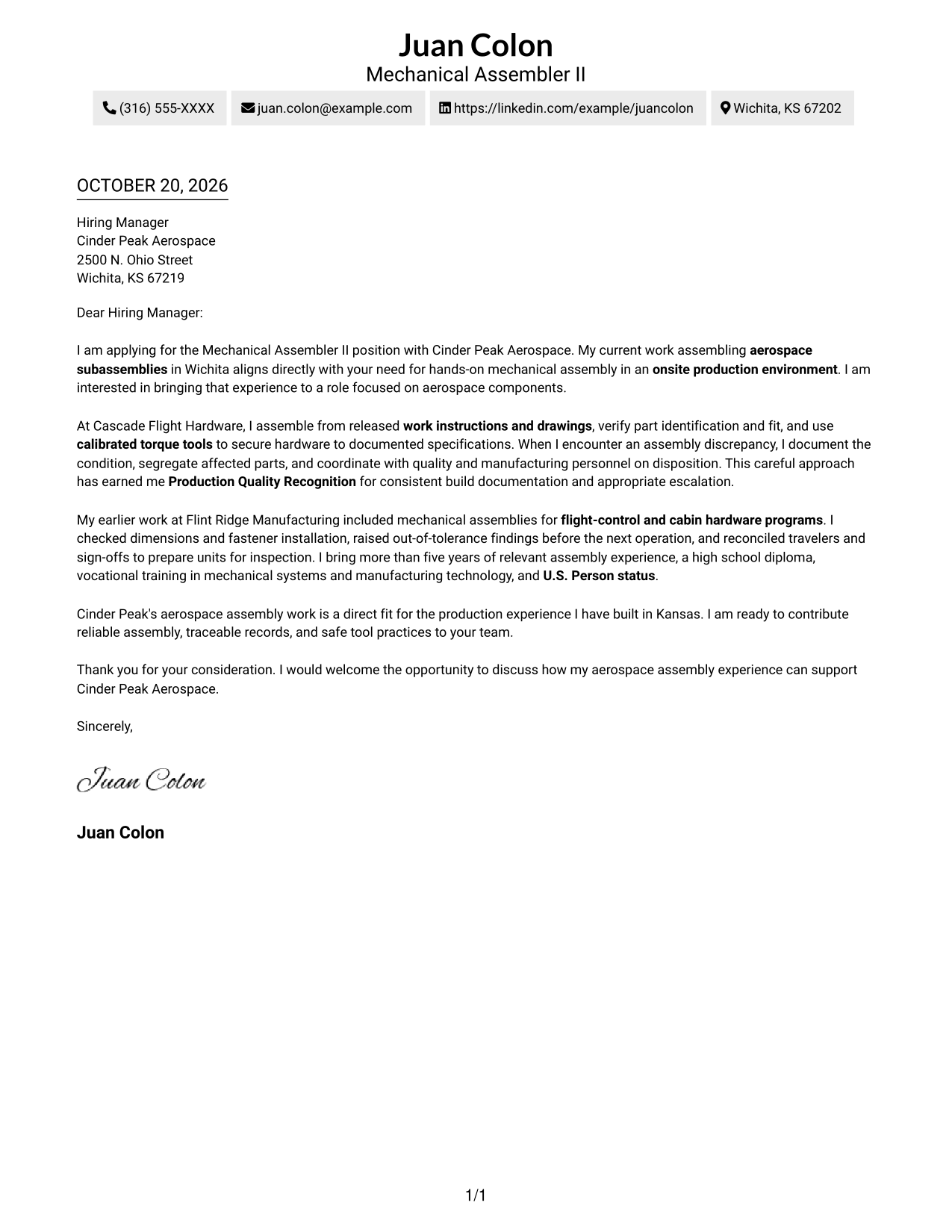 Cover letter example — page 1