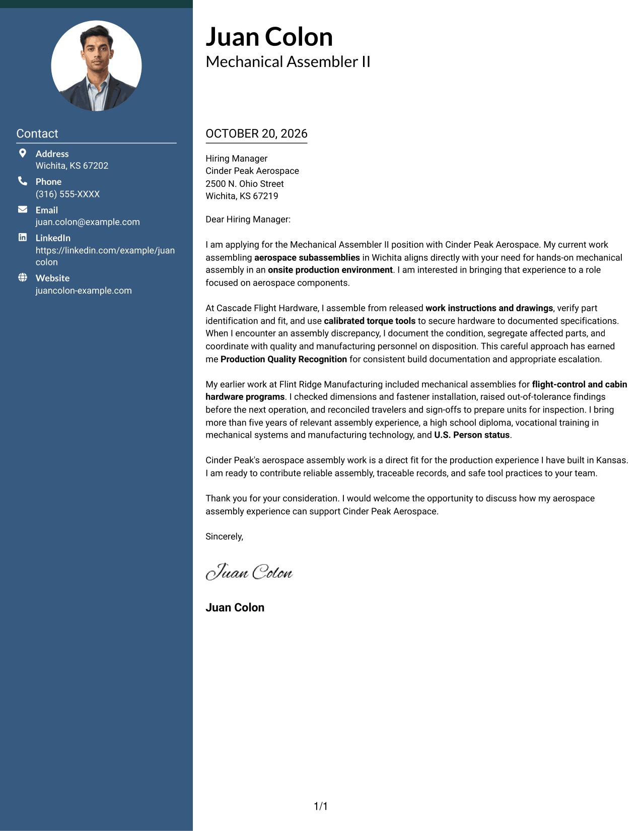 Cover letter example — page 1
